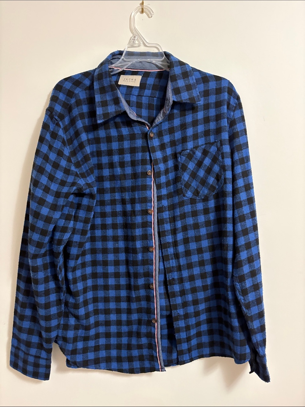 Jachs Blue and Black Plaid Casual Button-Down Shirt